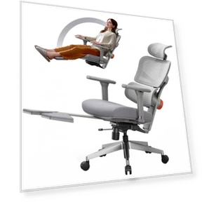 Ergonomic Chair with Adjustable Backrest, Armrest, Headrest, and Footrest - Grey — Desk Chairs, NEWTRAL
