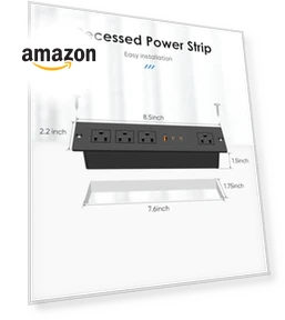 Recessed Power Strip with PD 30W USB C Port — Power Solutions & Surge Protection, VILONG