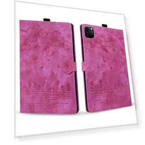 Cartoon Sakura Cat Embossed Smart Leather Tablet Case for iPad Pro 11 2022 / Air 10.9 2022 — Cases