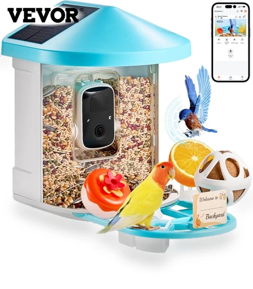 Smart Bird Feeder with Camera 2K HD, Solar-Powered — Outdoor & Wildlife Cameras, VEVOR