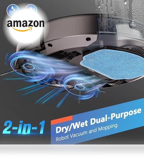 Robot Vacuum and Mop Combo with WiFi/App Control, Self-Charging, Ideal for Hard Floor, Pet Hair, Carpet — Smart Cleaning Robots, MAMNV