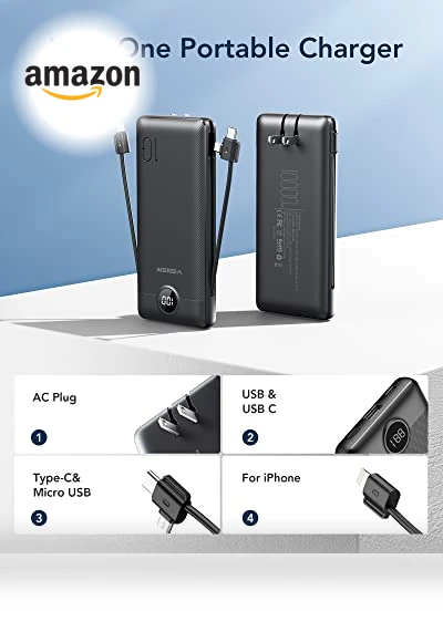 Portable Charger with Built-in Cables and Wall Plug — Charging Solutions, VEGER