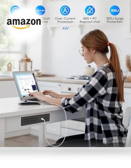 Recessed Power Strip with PD 30W USB C Port — Power Solutions & Surge Protection, VILONG