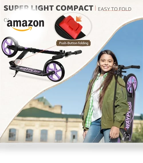 Foldable Kick Scooter with Adjustable Handlebar — Push Scooters, WAYPLUS