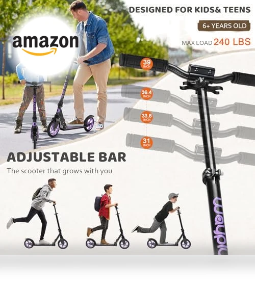 Foldable Kick Scooter with Adjustable Handlebar — Push Scooters, WAYPLUS