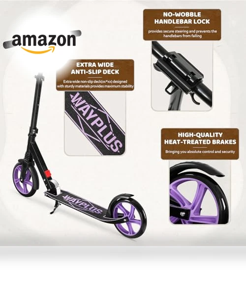 Foldable Kick Scooter with Adjustable Handlebar — Push Scooters, WAYPLUS