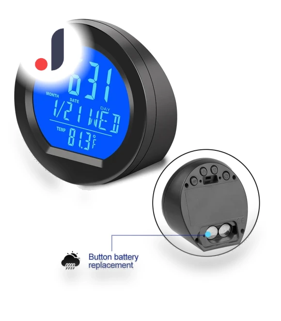 Digital Solar-Powered Car Clock with Temperature Display — Clock, NyPhoenix Auto