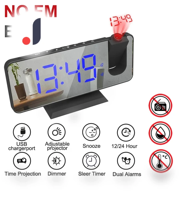Digital Smart Alarm Clock with FM Radio and LED Projection — Alarms & Clocks, DC-HOME Textile