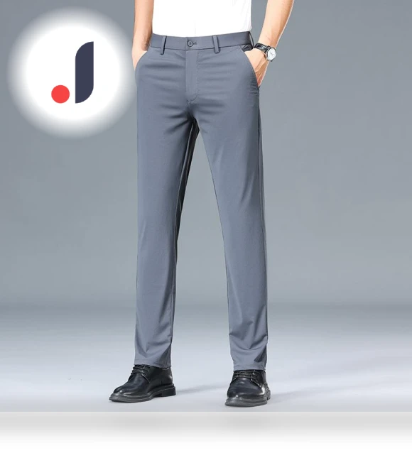 Elastic Solid Black Smart Casual Pants — Casual Pants, OFFICE-MALL