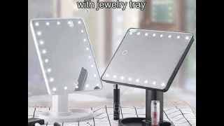 Makeup mirror with 16 LED lights, adjustable mode, smart touch, with jewelry tray