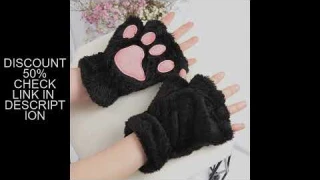 Women Cartoon Cat Claw Gloves Thickened Plush Lovely Style Bear Paw Exposed Fingers Half Winter Mitt