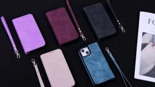 iPhone13 Wallet Case with Kickstand and Wrist Strap PU Leather Cover