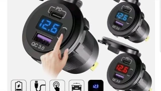 QC 3.0+PD 12V-24V LED DUAL USB CAR FAST CHARGER SOCKET POWER OUTLET TOUCH SWITCH (part#1)