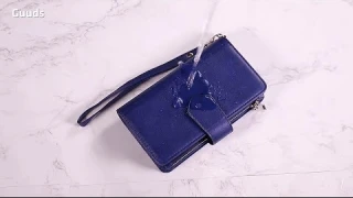 Guuds Video Retro Luxury Multifunction Zipper Leather Phone Wallet Case Cover