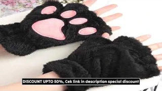 Women Cartoon Cat Claw Gloves Thickened Plush Lovely Style Bear Paw Exposed Fingers Half Winter Mitt