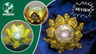 GIGALUMI Solar Lotus Lights, Crackle Globe Glass Lotus Decorations, Metal Flower Solar Lights