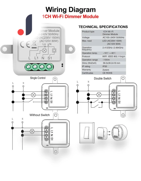 Wifi ZigBee Wireless 1/2 Gang Module Mini Dimmer Interrupter — Smart Home Modules, HIMOJO
