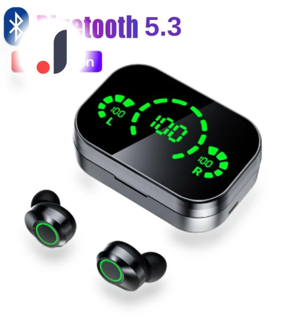 Bluetooth 5.3 9D Mirror Wireless Bluetooth Headphones TWS HiFi Smart Digital Display In Ear Sports Headphones Low... — In-Ear Headphones, Uav parts center