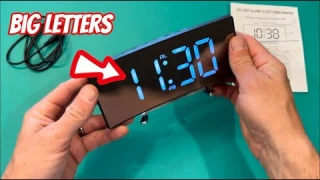Digital Alarm Clock, Mirror Surface with Adjustable Brightness LED Curved Screen