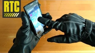 Mens Black Leather Touchscreen Gloves for Smartphone