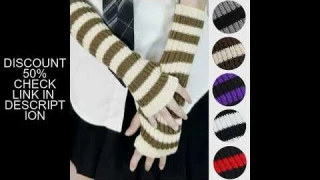 Women's Knitted Fingerless Arm Sleeves Gothic Style Striped Winter Long Arm Warmers Girls Harajuku Y