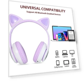 Colorful Lighting LED Wireless Cat Ear Headphones — Over-Ear Headphones