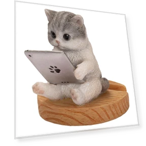 White Sabatara Cat Looking at Tablet Smartphone Stand — Phone Charms, Arkadia Japan