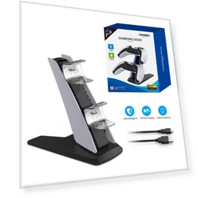 Wireless Charging Station for Two PS5 Controllers with Blue Backlight — Accessories, Gaming Bay