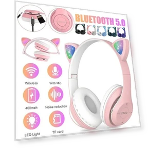 Flashing LED Cute Cat Ears Wireless Headphones — In-Ear Headphones, Junmaocun
