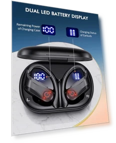 Wireless Bluetooth Earbuds with Earhooks — In-Ear Headphones, EUQQ