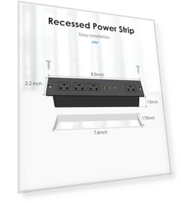 Recessed Power Strip with PD 30W USB C Port — Power Solutions & Surge Protection, VILONG