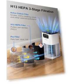 Large Room Air Purifier with H13 True HEPA Filter — Activated Carbon Air Purifiers, TDBYWAE