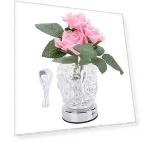 Elegant Wireless LED Table Lamp with Artificial Flowers — Lighting, Beauty2ZY