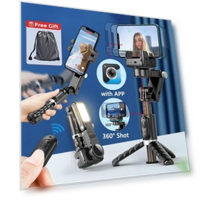 Gimbal Stabilizer Desktop 360° Surround Shot Smartphone Selfie Stick Tripod with Fill Light — Selfie Sticks, Crown Global