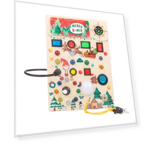 Wooden Montessori Busy Board with LED — Infant & Early Childhood Playthings, Sewing