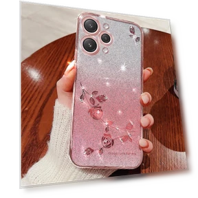 Glitter Gradient Smartphone Case Rhinestone Flower TPU Anti-fall Cover — Screen Protectors, Smartwatch 2025