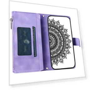 Mandala Flower Imprinted PU Leather Cover Stand with Multiple Card Slots Zipper Pocket Wallet Case — Phone Accessories, Smartwatch 2025