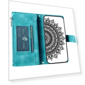 Mandala Flower Imprinted Bump Proof PU Leather Phone Cover Stand with Multiple Card Slots Zipper Pocket Wallet Case — Phone Accessories, Smartwatch 2025