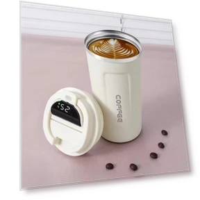 Insulated Stainless Steel Coffee Mug with Smart Display — Beverage Warmers, Factory Discount Outlet