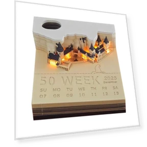 LED Illuminated Castle Desk Calendar 2025 with Touch Switch and Notepad — Desk Calendars, Stationeries