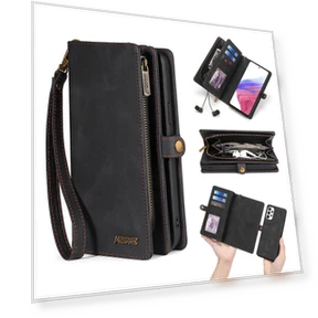 Detachable Magnetic Cover Zipper Wallet PU Leather Phone Case — Flip Cases, Smartwatch 2025