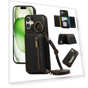 Leather Back Cover Zipper Wallet Kickstand Phone Case with Shoulder Strap — Phone Accessories, Smartwatch 2025