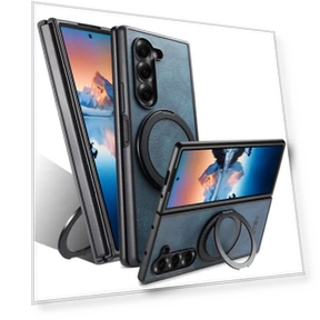 Leather Phone Back Cover with Rotating Kickstand — Phone Accessories, Smartwatch 2025
