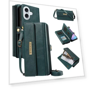 Zipper Wallet Leather Phone Cover with Shoulder Strap — Flip Cases, YIKATU