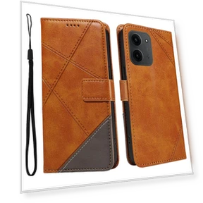 Leather Case Geometric Line Design Wallet Phone Cover with Wrist Strap — Phone Accessories, Smartwatch 2025