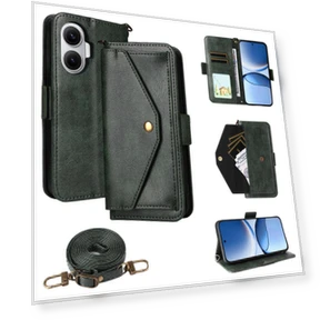 Leather Case Magnetic Closure Wallet Stand Phone Cover with Crossbody Strap — Flip Cases, Smartwatch 2025
