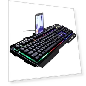Robotic Metal Wired Keyboard with LED Backlight and Phone Stand — Gaming Keyboards, lanle