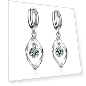 Sterling Silver Earrings with Zircon Crystals and Leaves — Drop & Dangle, ANENJERY Bijouterie