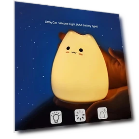 Touch-sensitive silicone night light in the shape of a cat — Night Lights, Great3C
