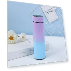 Gradient Color Stainless Steel Smart Insulated Cup — Travel Drinkware, Flowerbouquet